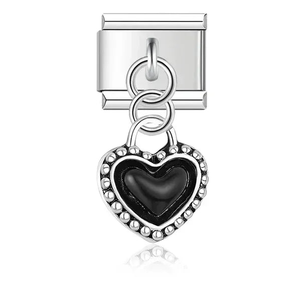 Charm Corazón Negro con Bolitas