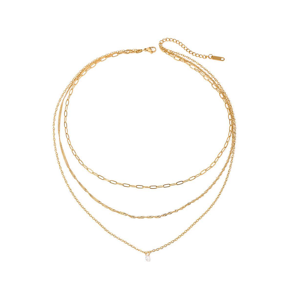 Collar Dorado Triple Capa con Perla