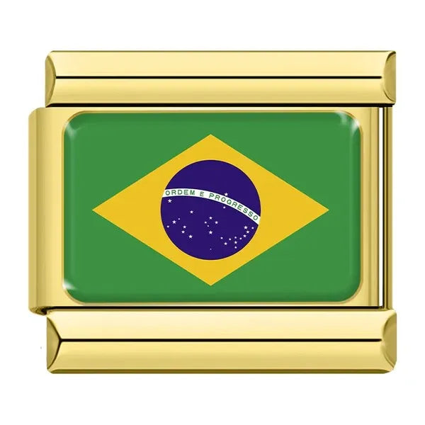 Charm Dorado Bandera de Brasil