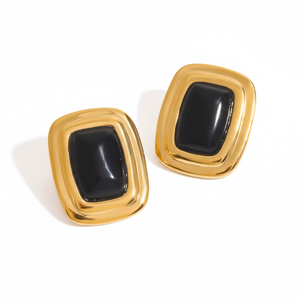 Aretes Dorados Tipo Botón Cuadrados Geométricos