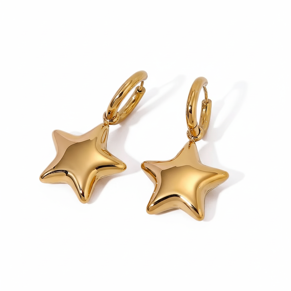 Aretes Dorados Tipo Argolla con Estrella Colgante