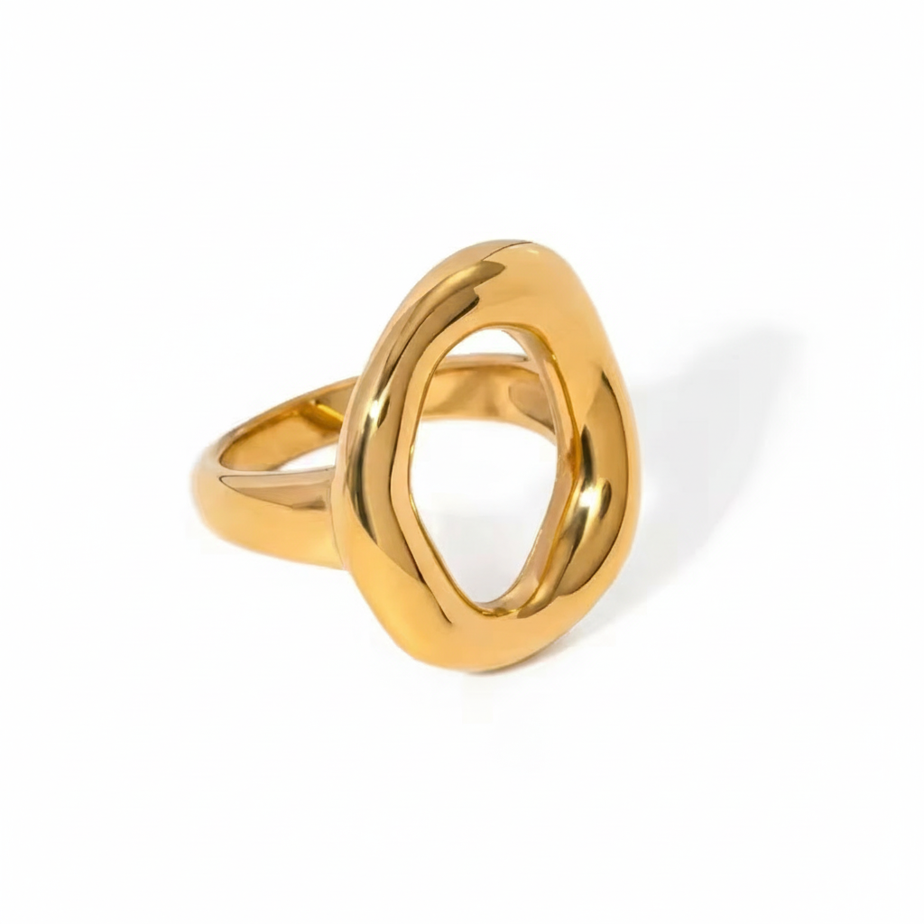 Anillo Dorado Geométrico Ondulado