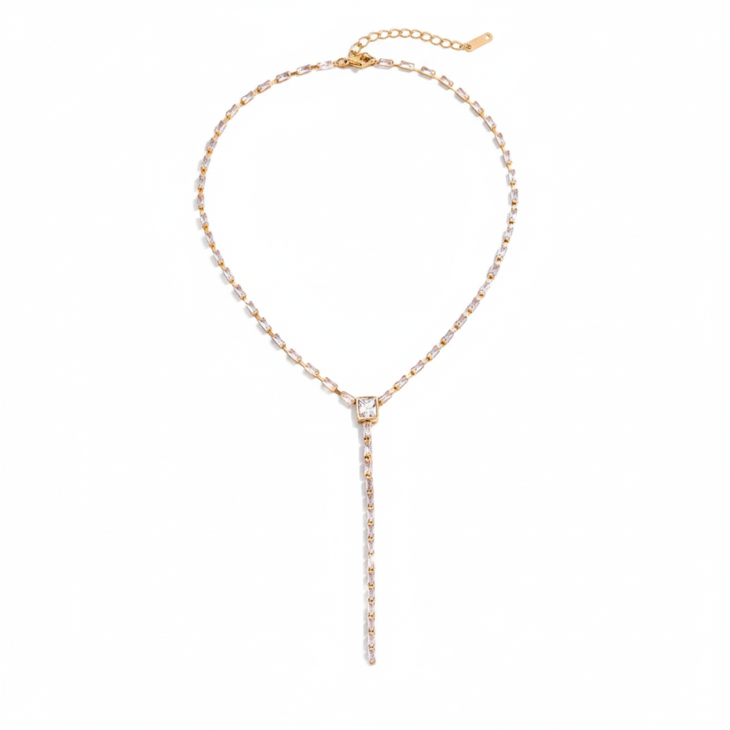 Collar Y Dorado con Cristal y Cadena Colgante