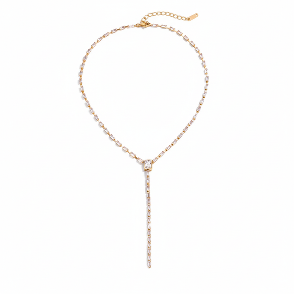 Collar Y Dorado con Cristal y Cadena Colgante