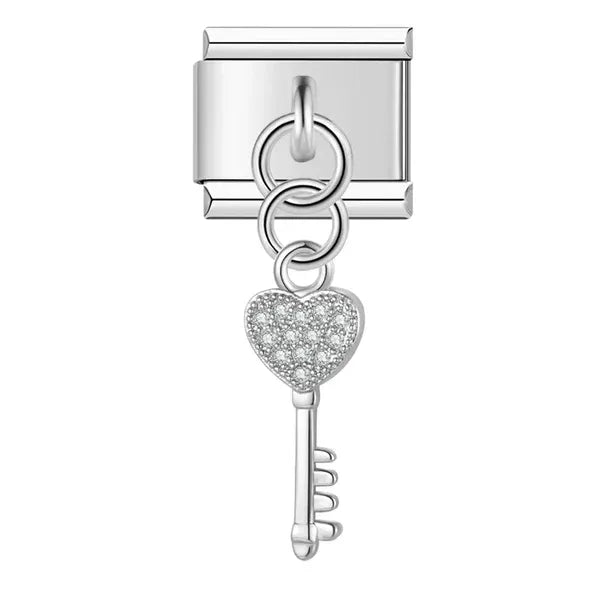 Charm Colgante Llave con Corazón de Cristales