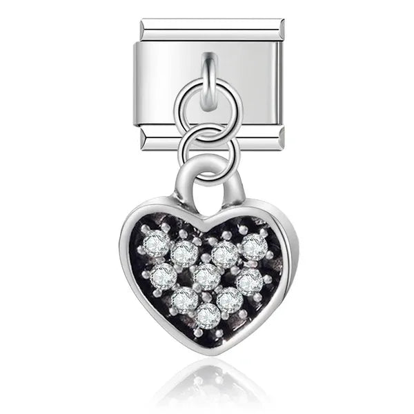 Charm Colgante Corazón Negro con Cristales