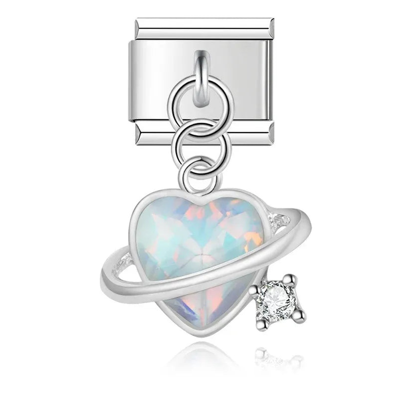 Charm Colgante Planeta Corazón Iridiscente
