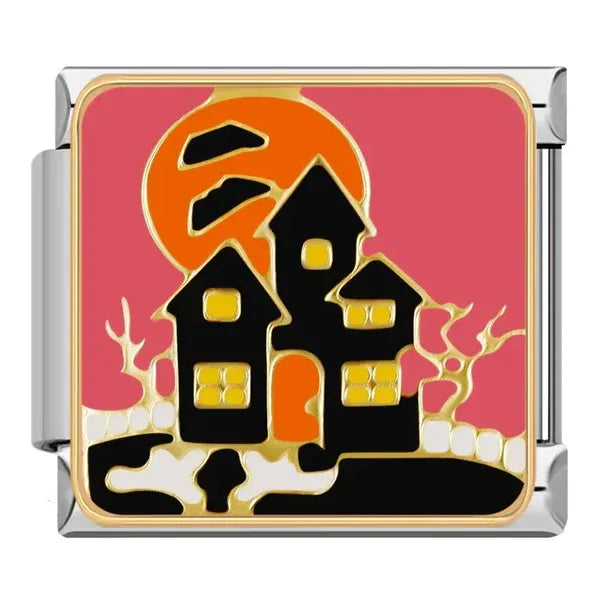 Charm Casa Embrujada con Luna Naranja