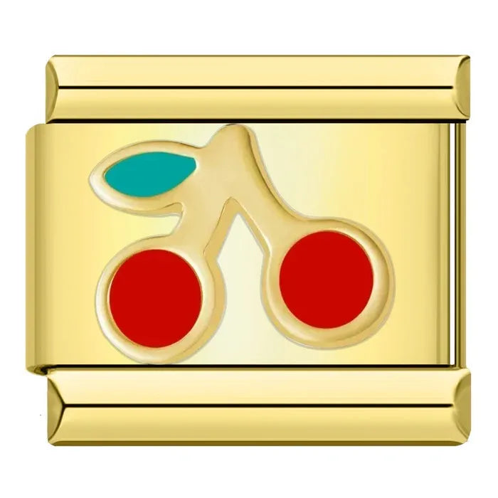 Charm Dorado Cerezas Rojas