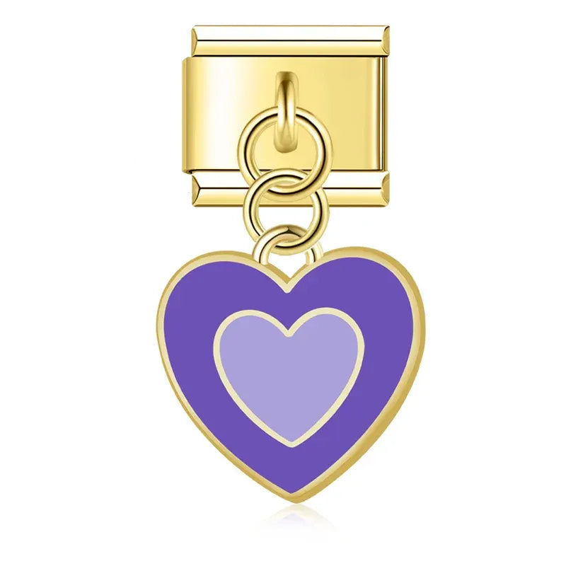 Charm colgante doble corazon morado