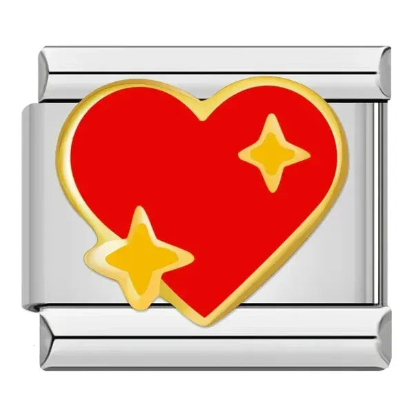 Charm Plateado Corazón  Rojo Brillos