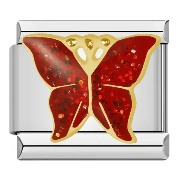 Charm Plateado Mariposa Roja