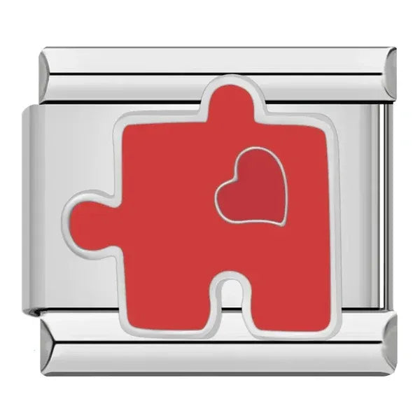 Charm Plateado Puzzle Rojo