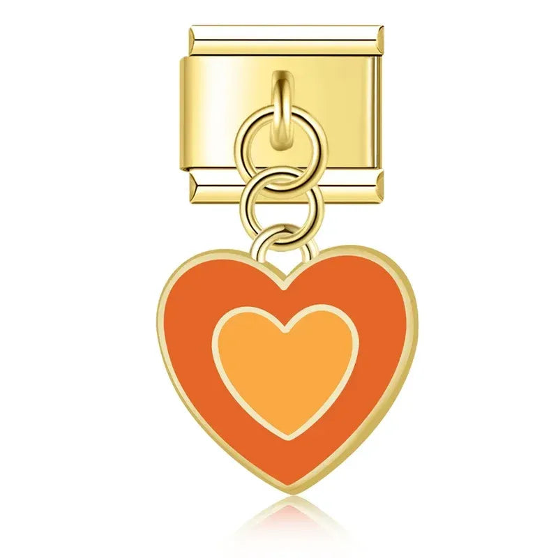 Charm colgante Doble corazon naranja