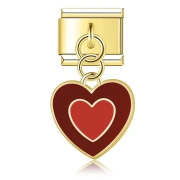 Charm colgante doble corazon rojo
