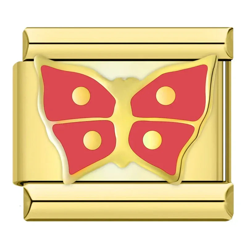 Charm Dorado Mariposa Rosa
