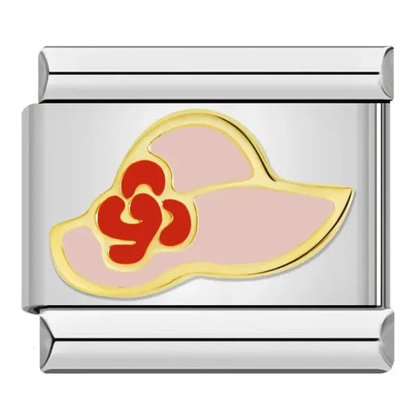 Charm Sombrero Rosa con Flor Roja